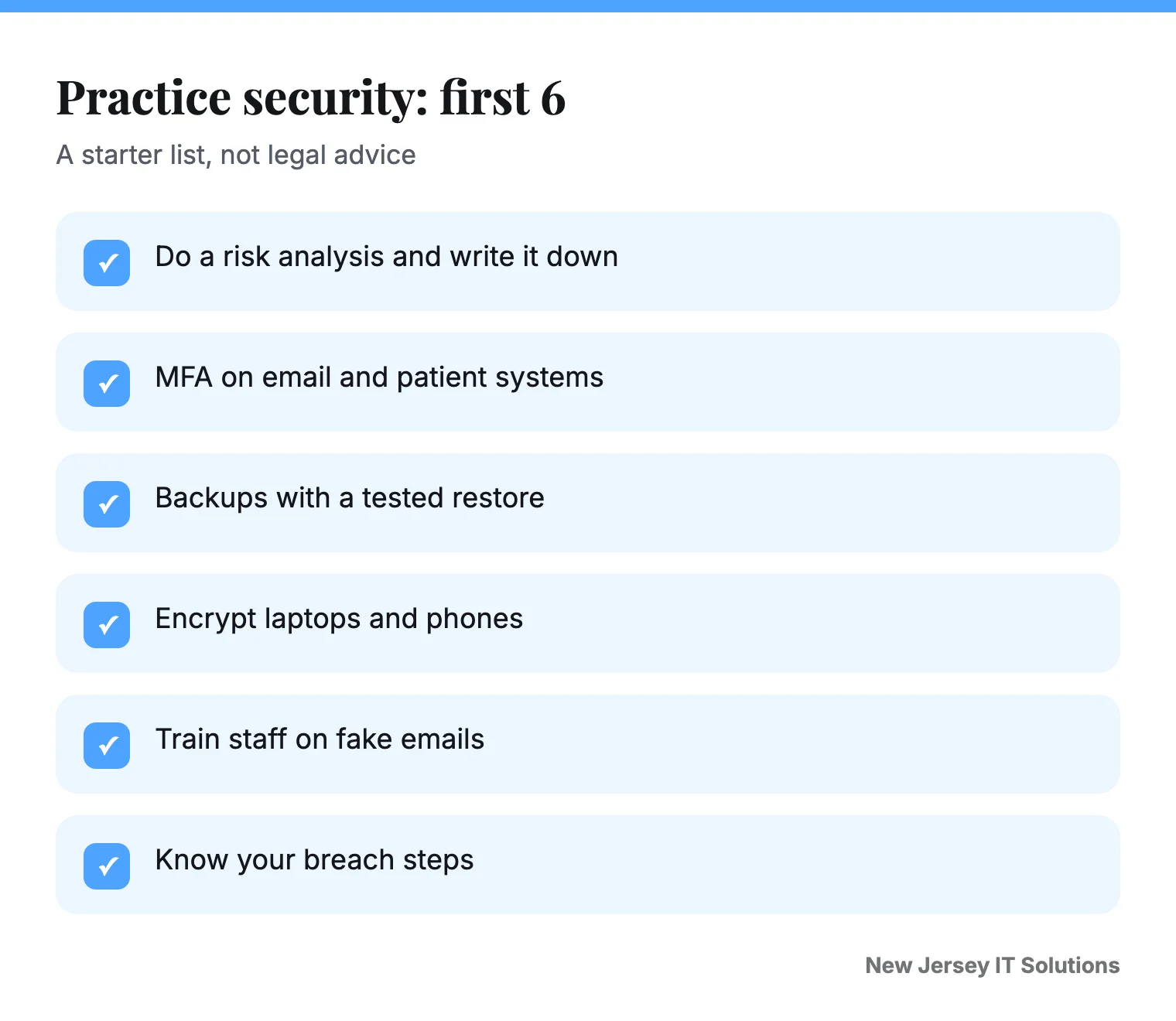 Starter security checklist for a New Jersey medical or dental office